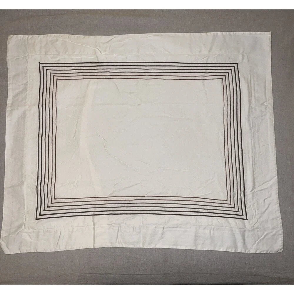 Barbacci Italy Two Standard Pillow Shams 6 Brown Embroidery Border Stripes Ivory
